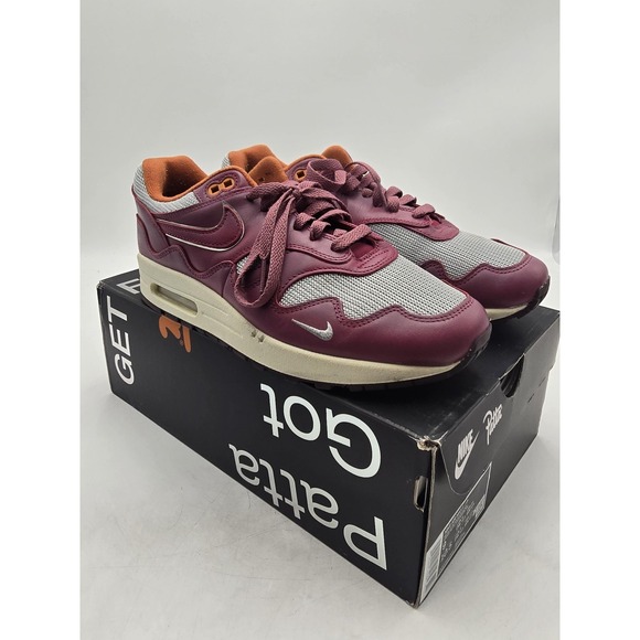 Nike Air Max 1 Patta Shoes Mens Size 9 Red Maroon Low Top Sneaker DQ0299-001